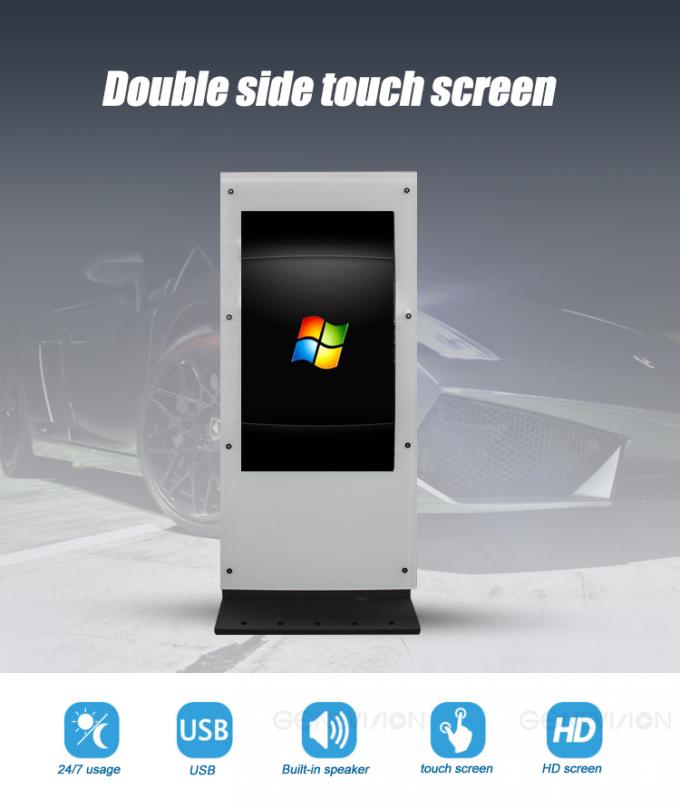 White Printing Dual Screen Totem Capacitive Touch Computer Kiosk Double Side 1080p Smart
