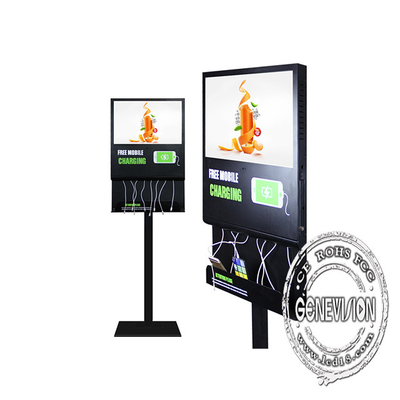21.5inch android wifi black color charging advertising kiosk with charging mobile phone wire for airport