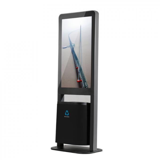 Black High Resolution Floor Standing Lcd Digital Signage With Trash Can