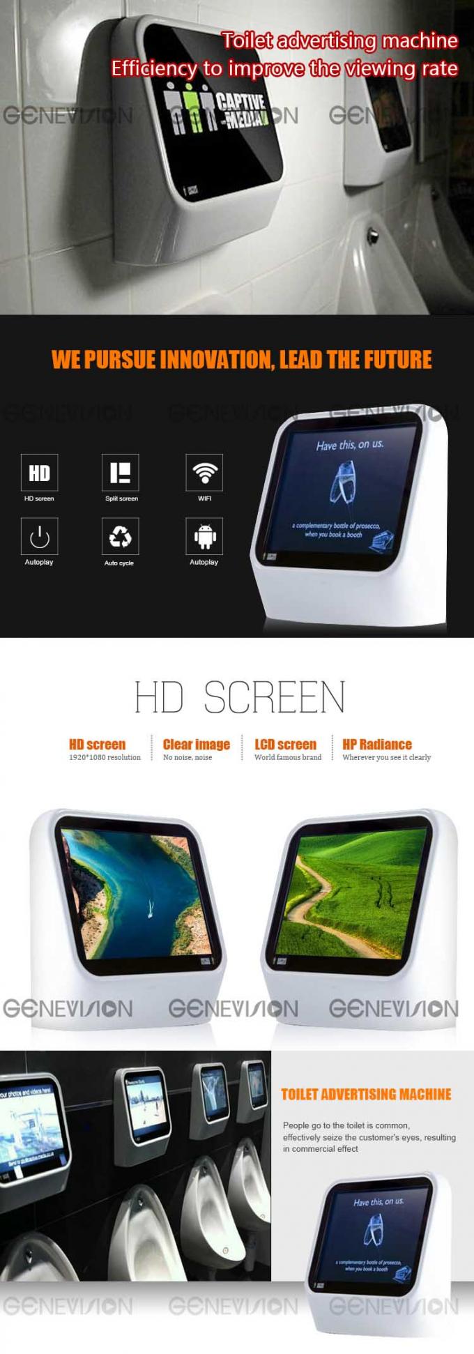 15 inch indoor wall mounted advertising display toilet screen Android system dynamic video advertising signage