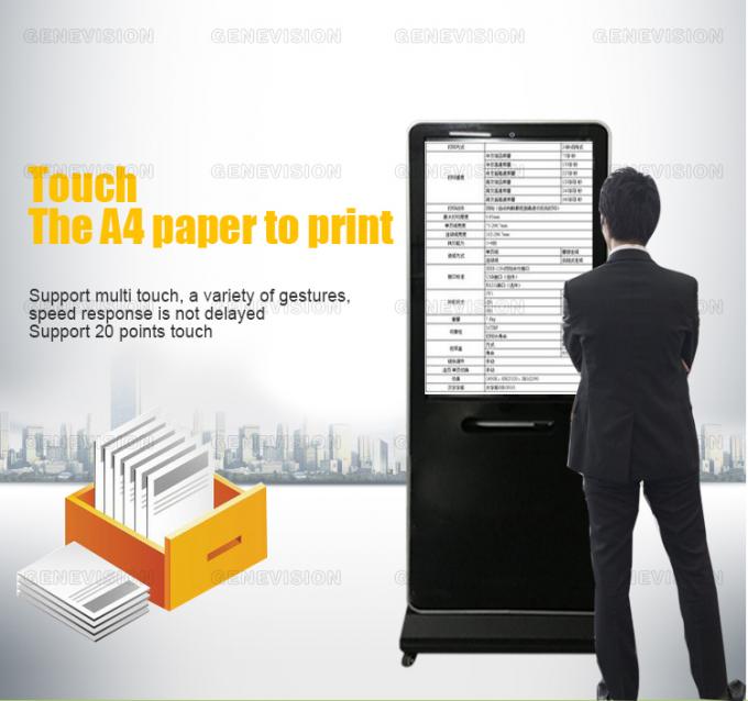 Wifi Network Touch Screen Kiosk with Printer, Indoor Floor Standing Lcd Advertising Standee Kiosk