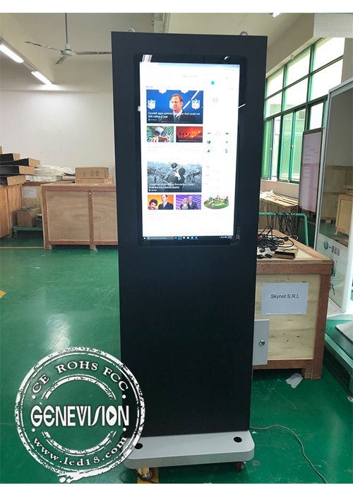 Movable 32 Inch Win10 Advertising Standee Computer With Wheels , 1500cd / M2