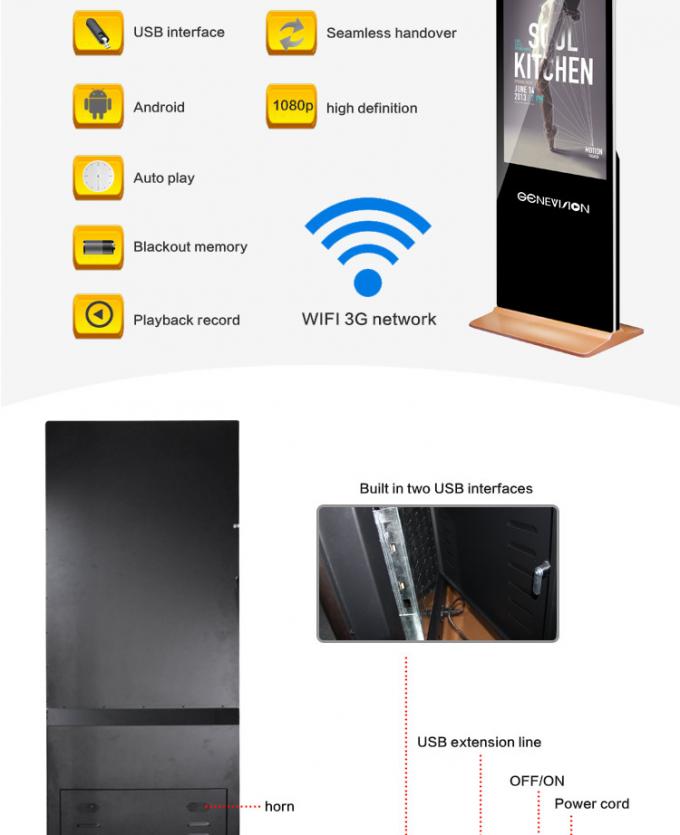 55 Inch Wifi Digital Signage Floor Stand Advertising Display 450cd/m2 ...