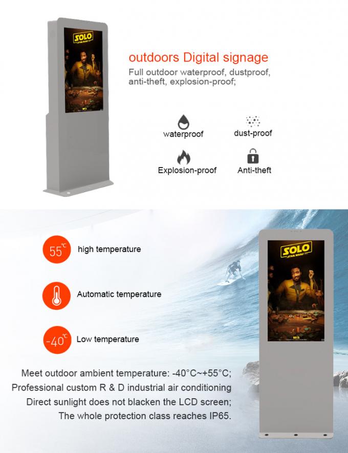 65 Inch Wifi Outdoor Digital Advertising Screens Temperature Monitor Touch Screen