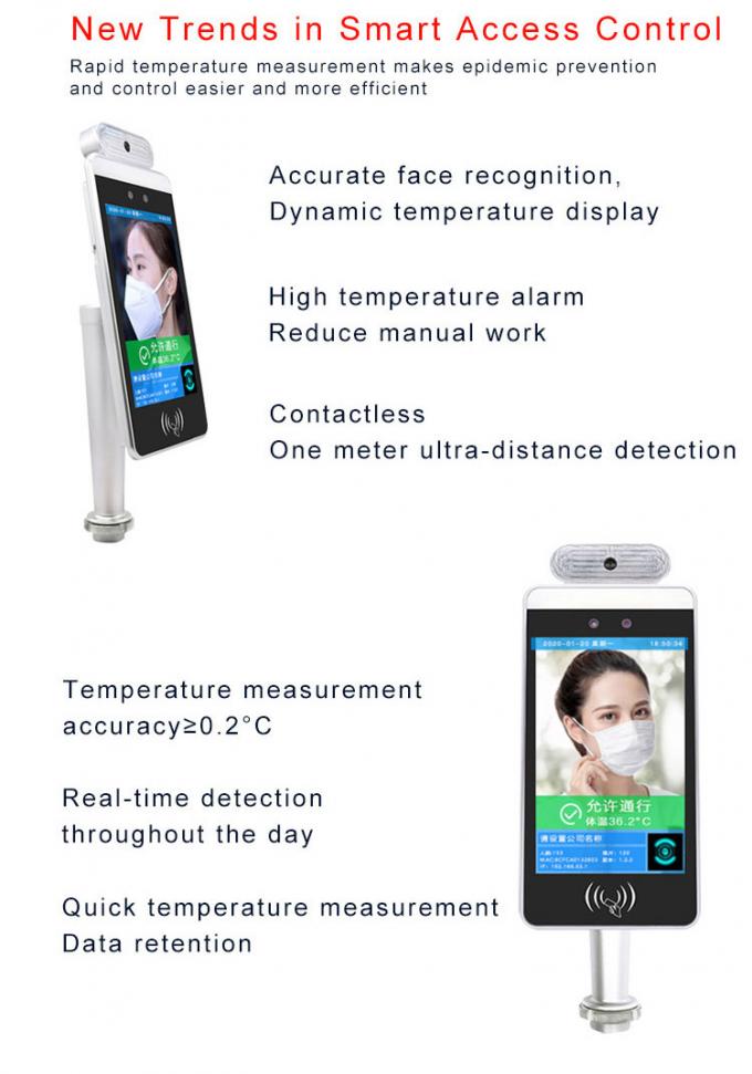 EU Health QR Code Scanner Smart Pass 8" Thermometer Mask Detection Face Recognition Temperature Measurement