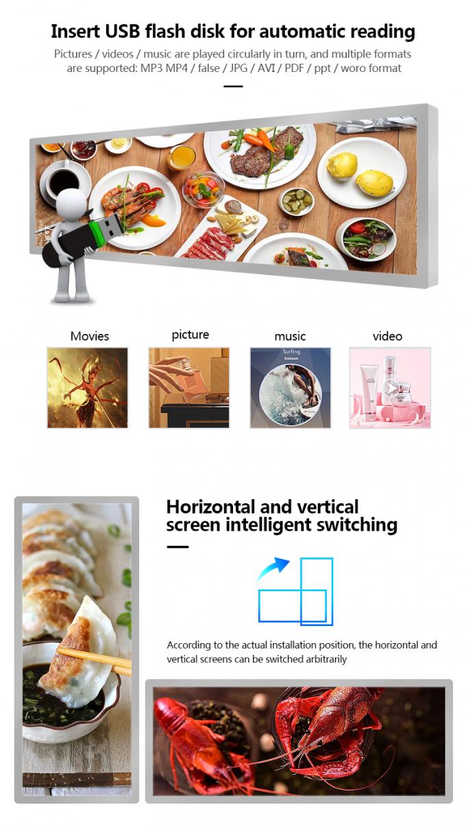 Ceiling Mount Double Sided Stretched Bar LCD For Advertising 0