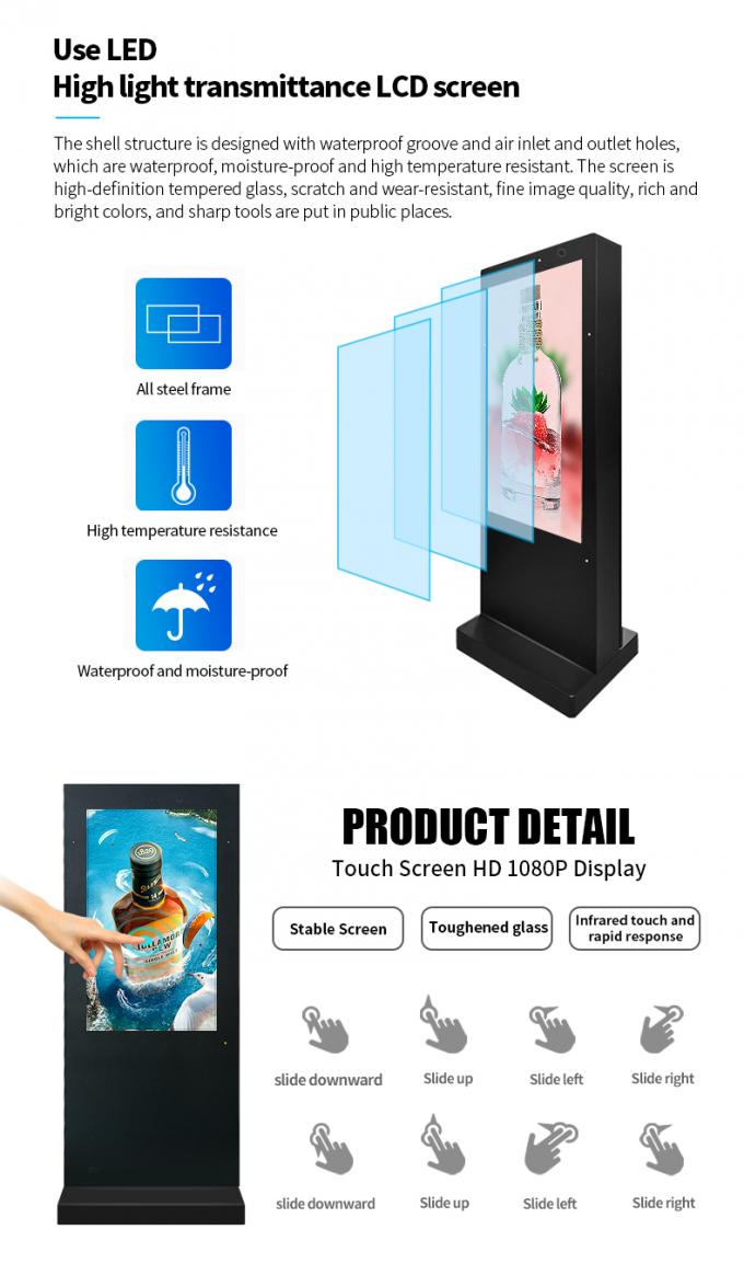 55" Capcitive Touch Waterproof Outdoor Digital Signage Interactive Way Finder Standee with Camera and Microphone