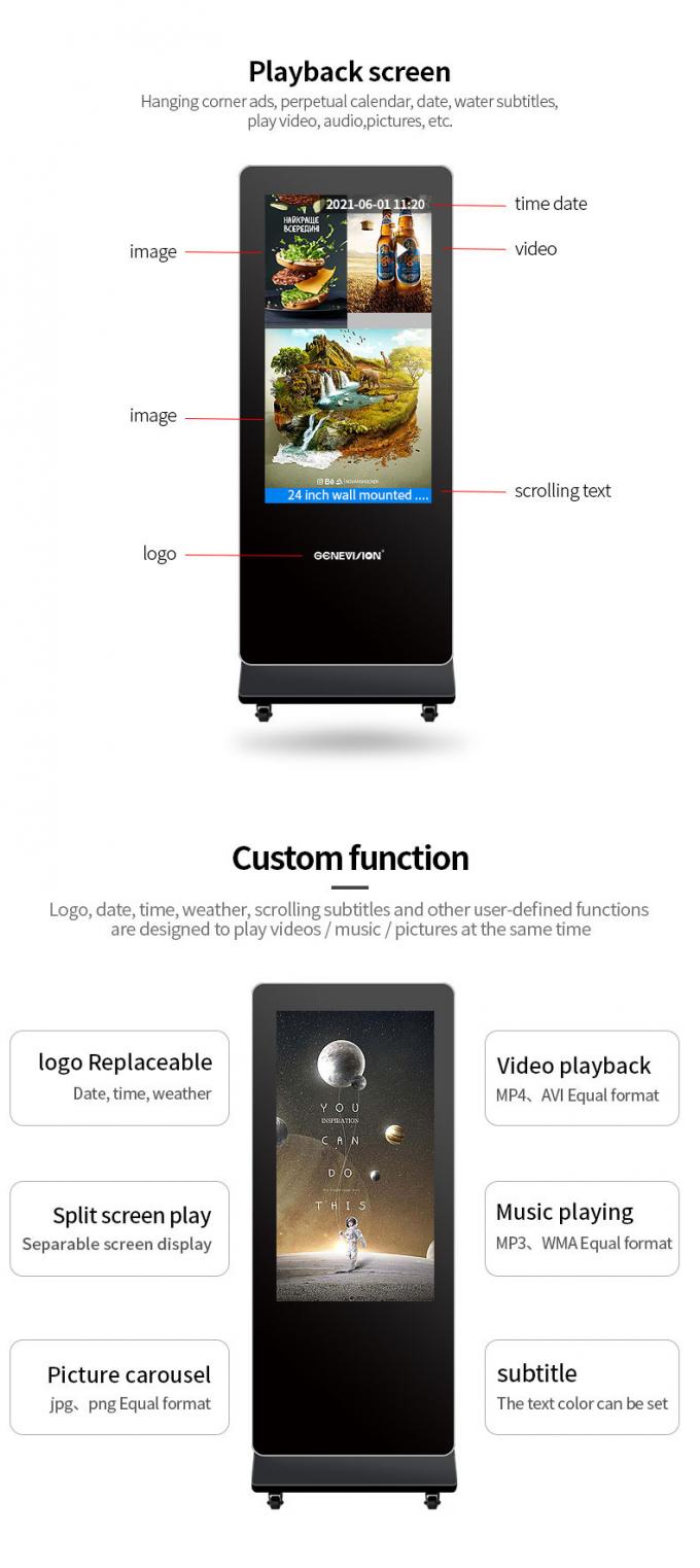 75" 85" Movable Double Sided Sync Displaying WiFi Digital Signage
