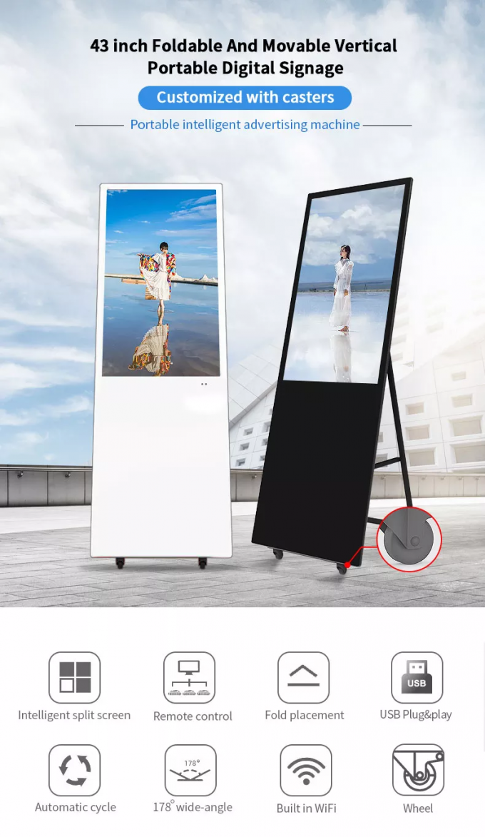43 Inch Smart LCD Movable Digital Signage And Displays With Wheel 0