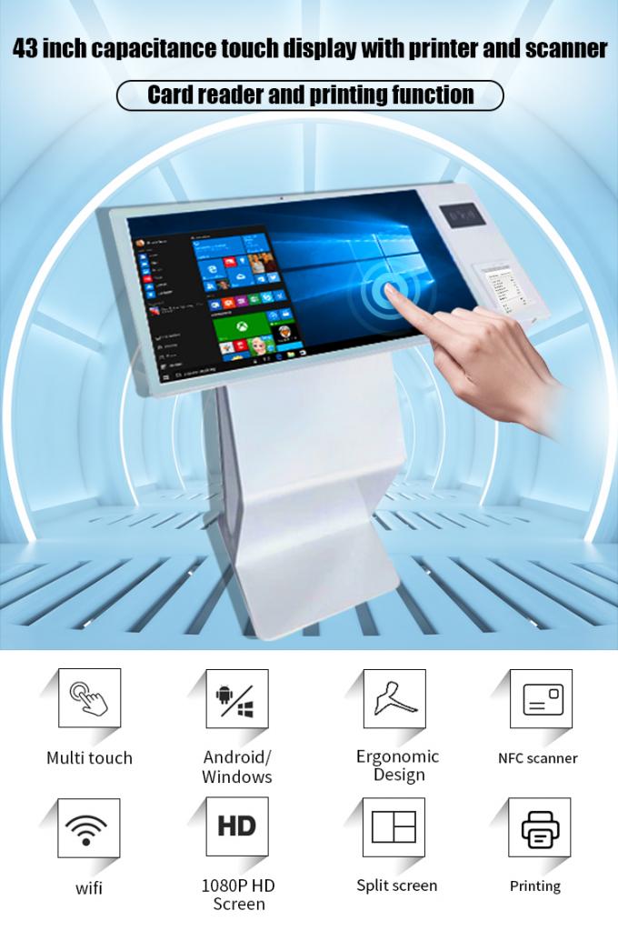 Thermal Printer QR Code Scanner Touch Screen Kiosk Podium 43"