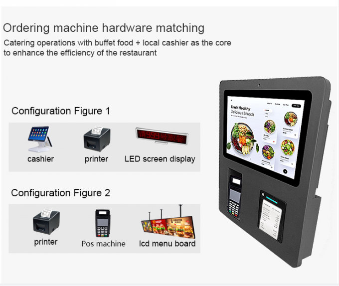 Black Wall Mount Self Service Touch Screen Kiosk 15.6'' With POS Holder And Thermal Printer 1