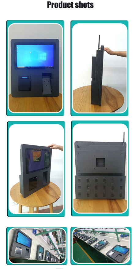 Black Wall Mount Self Service Touch Screen Kiosk 15.6'' With POS Holder And Thermal Printer 3