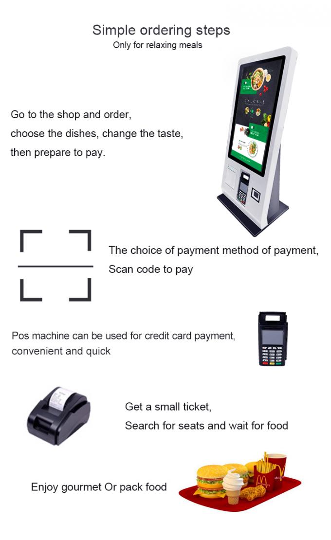 24" Restaurant Countertop Self Payment Kiosk With Printer QR Code Scanner