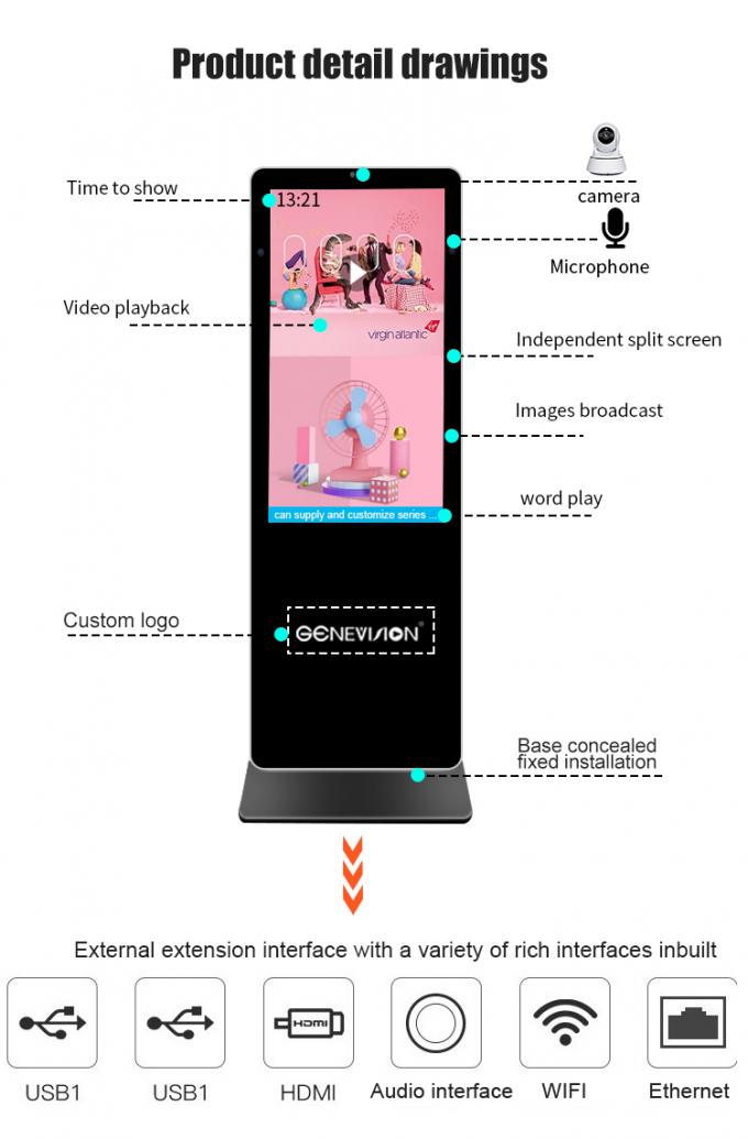 Win10 43 Inch Indoor 4K UHD Interactive Touch Screen Kiosk With HD Camera