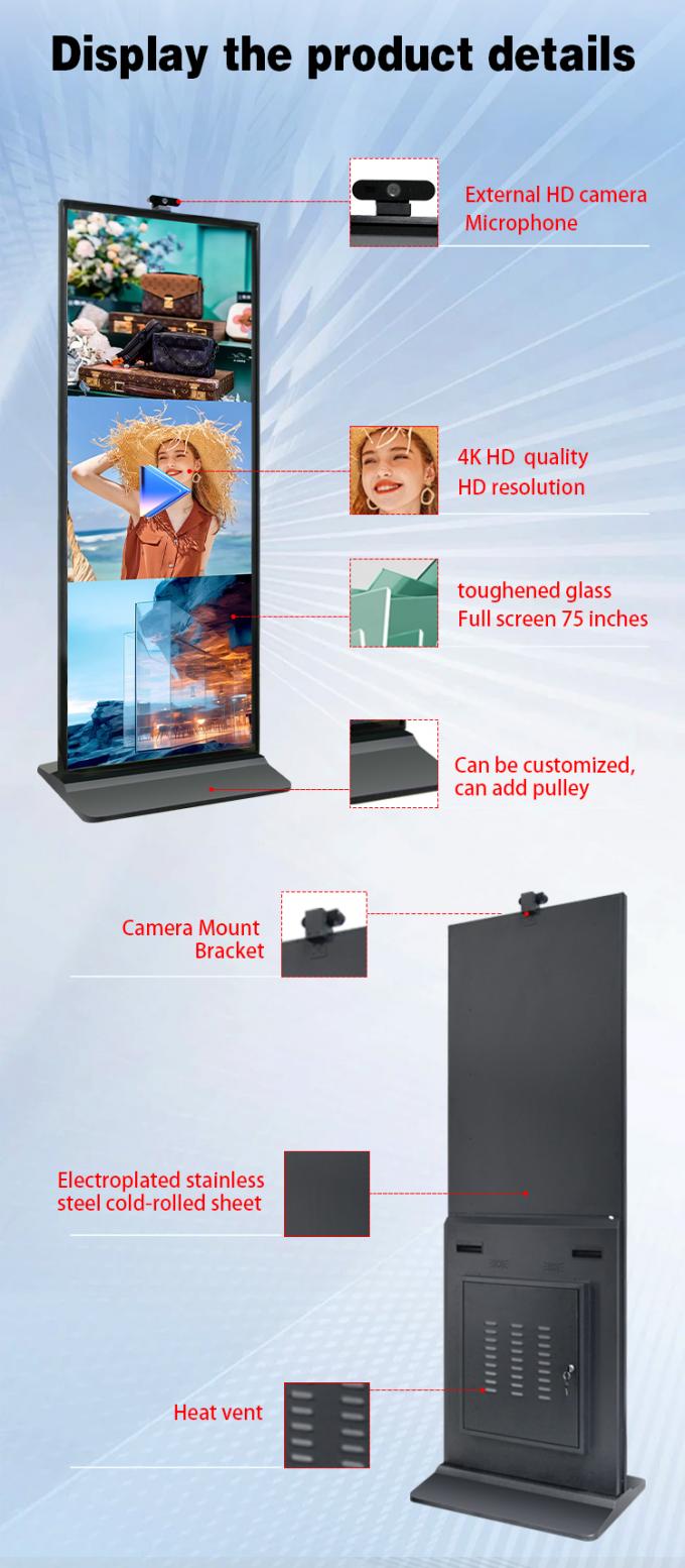 Touch Screen Wide View Angle Floor Standing Bar Screen 75 Inch With Microphone Camera 1
