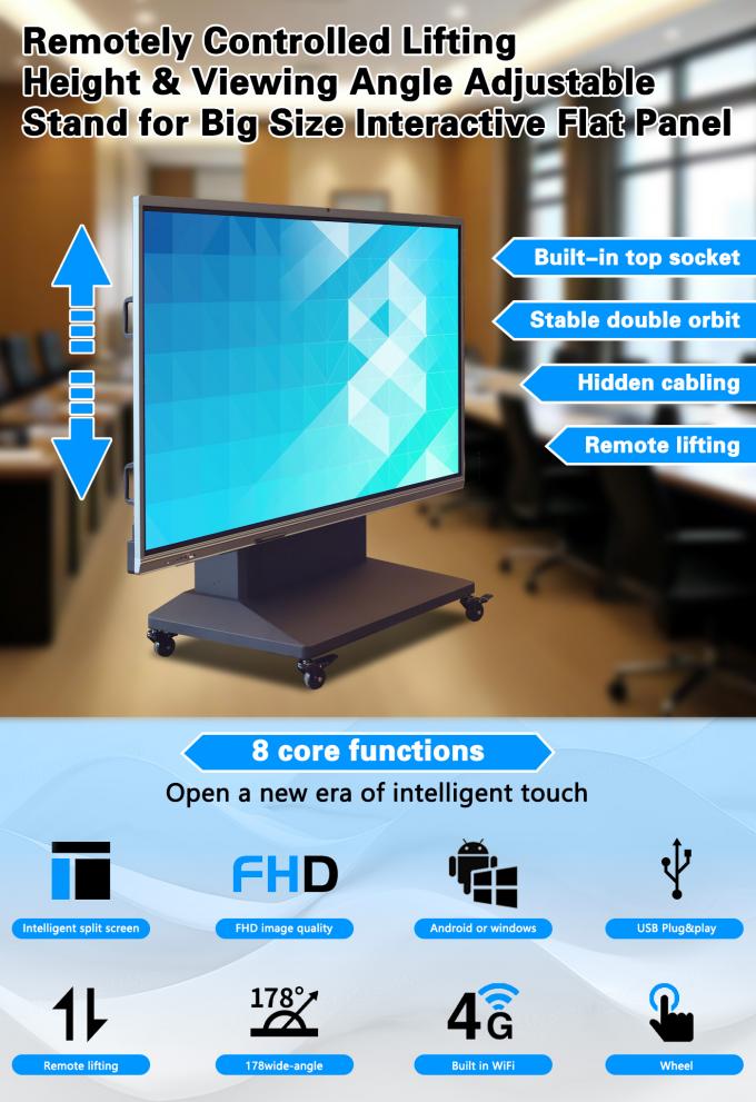 Lift Up Down Rise Fall Flip Left Right Remote Control Stand for 86" 98" 110" Smart Board 0