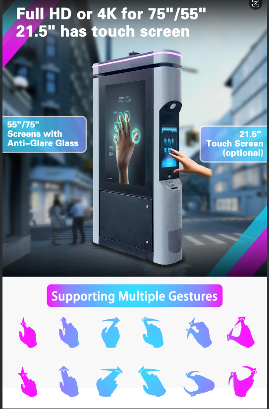55 inch 4K Smart City Air Quality Sensor IK10 Explosion-Proof Glass Touch Screen Kiosk 0