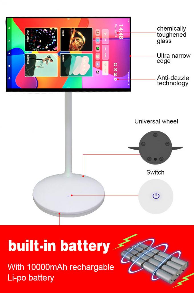 24" 27" 32" Mobile Smart Screen Android 11 OS 4GB 64GB Rollable Smart Touch Screen with Rchargable Battery 4