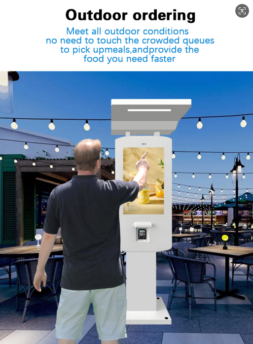 32 inch Drive Thru freestanding PCAP Outdoor Self-Order Kiosks configured with an optional canopy and Led strip 2