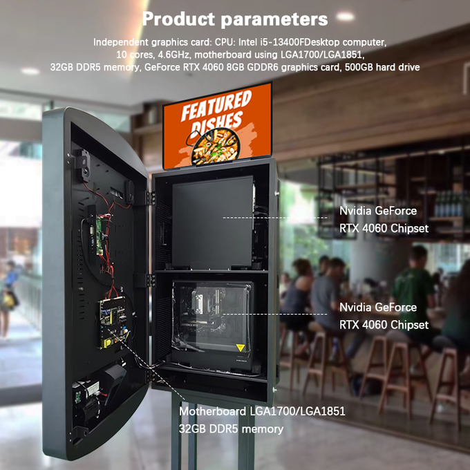 32 Inch Nvidia Gefore RTX 4060 Chipset QSR Double Side Self Service Payment Kiosk With Led Box 2