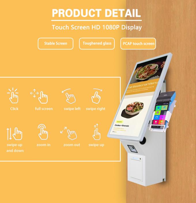 Restaurant Wall mounted Self-service Payment Kiosk 21.5" Android 11.0 Touch Screen - All-in-One with Thermal Printer & QR Scanner 3