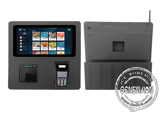 Black Wall Mount Self Service Touch Screen Kiosk 15.6'' With POS Holder And Thermal Printer