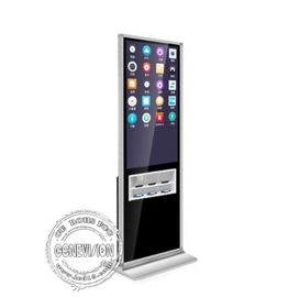 Black 43 Inch Advertising Kiosks Displays With Mobile Phone Wireless Charging Holder