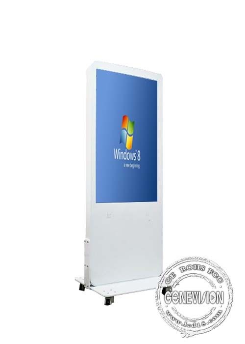 Win7 White Color 46 Inch Floor Stand Digital Signage Touch Screen With Wheel