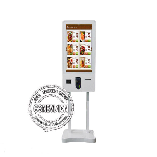Self Service Ordering Touch Screen Monitor Kiosk 32 Inch With QR Scanner / Printer