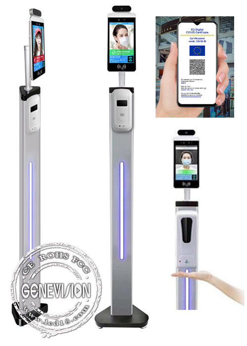 8" EU Health Code Scanner Facial Recognition Thermometer Body Temperature Measurement Kiosk