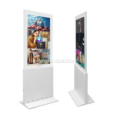 Two Side QLED Extra Slim High Brightness Floor Advertising Display With Transparent Frame