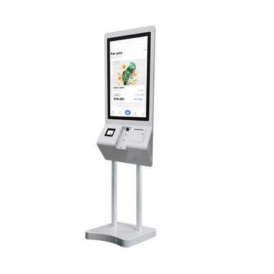 27 Inch B-shaped Self Service Checkout Kiosk Menuboard Pos Machine With Printer QR Code Scanner