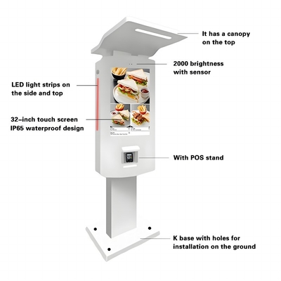 32Inch Outdoor Android PC Self Service Payment Kiosk with LED Strip