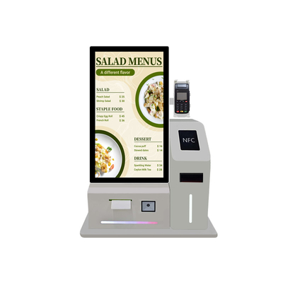 24inch Desktop WIFI Cash/NFC Online Payment LCD Touch Screen Kiosk Multi-touch Capacitive Display with Printer POS Stand for KFC MacDonalds Restaurant High Quality Player
