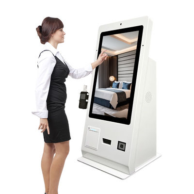 24 Inch Hotel Self Check in Touch Screen Payment Kiosk with Card Dispenser QR Code Scanner