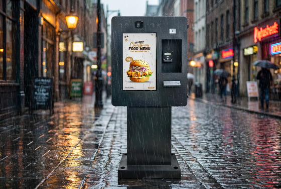 24 Inch Outdoor Waterproof Self Service Kiosk with 1500nits High Brightness and QR Scanner Thermal Printer