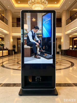 55 inch Android LCD Advertising Kiosk with Inbuilt Shoes Polisher for Hotels and Airports