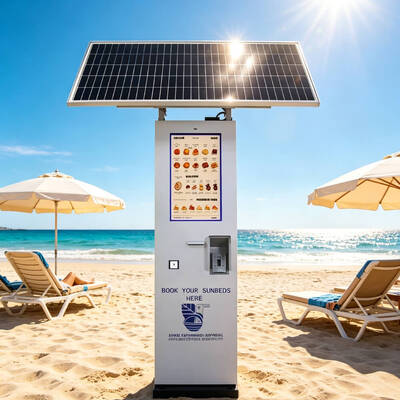 27 Inch Solar Powered Outdoor Freestanding Payment Kiosk Waterproof Off Grid Touch Screen Self Service Ordering Booking Kiosk Stand for Beach Park Resort Outdoor Food Service