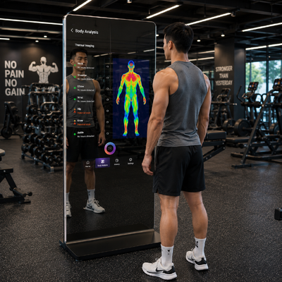 43 inch Mirror Glass Thermal Camera LCD Touch Screen Kiosk for Athlete