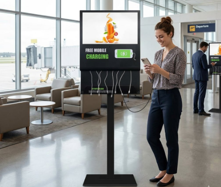 Charging Kiosk Mobile Phone 21.5inch Advertising Screen Kiosk With Charging Wire Support Wifi