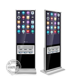 Black 43 Inch Advertising Kiosks Displays With Mobile Phone Wireless Charging Holder