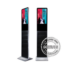 USB Update Media Kiosk Digital Signage 21.5'' Magazine Holder Advertising With Book Shelves