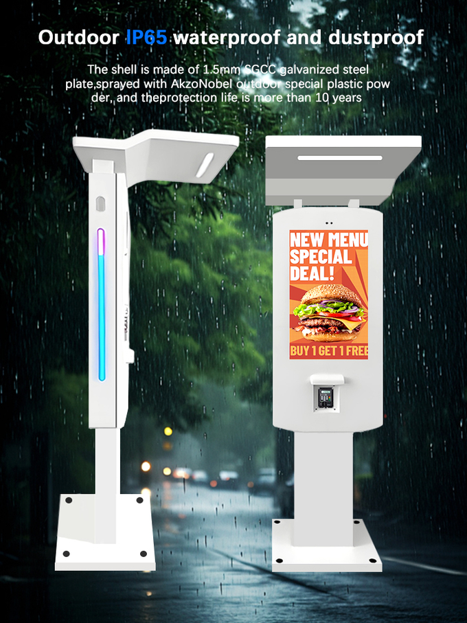 32" Outdoor IP65 Waterproof Floor Stand Touch Screen Self-Service Terminal Kiosk for Ordering Food and Payment 2