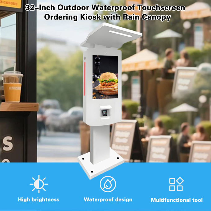 32" Outdoor IP65 Waterproof Floor Stand Touch Screen Self-Service Terminal Kiosk for Ordering Food and Payment 0