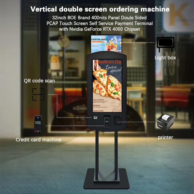 32 Inch Nvidia Gefore RTX 4060 Chipset QSR Double Side Self Service Payment Kiosk With Led Box 0