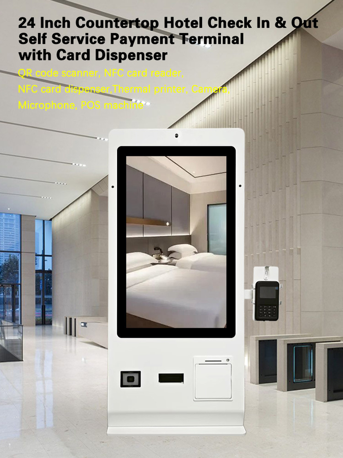 24 Inch Card Dispenser Machine NFC Card Dispenser Hotel Self Check in Kiosk with Card Dispenser QR Code Scanner 0